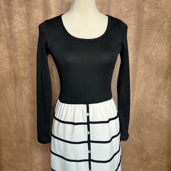 Vintage 70s Ayres Unlimited Two Tone Ribbed Geometric Print Maxi Dress Mod Retro - Picture 6 of 13